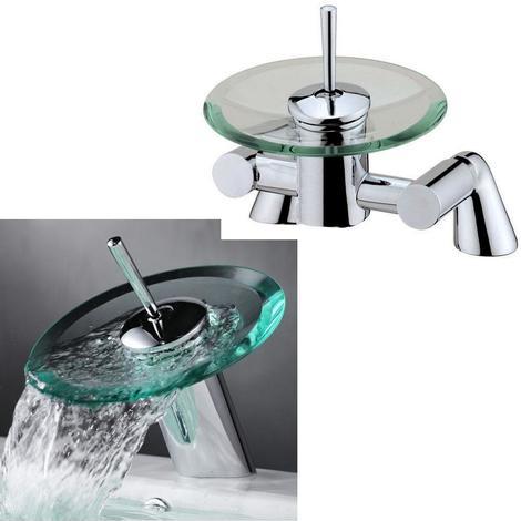 Glass Chrome Waterfall Bathroom Bath Filler And Basin