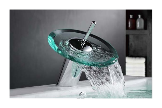 Glass Chrome Waterfall Style Bathroom Basin Mixer Taps Waste 1027