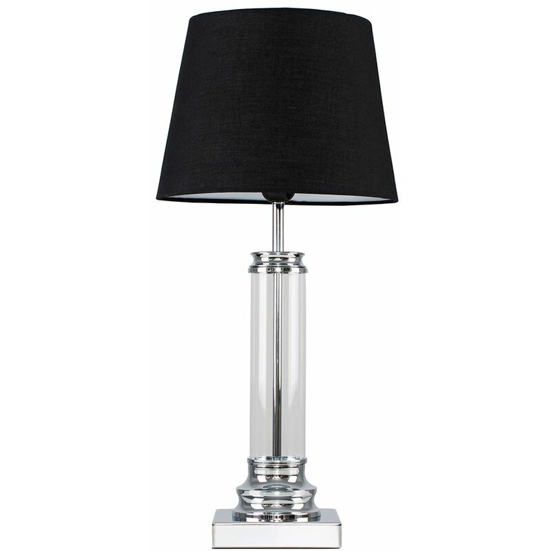 Glass Column Touch Table Lamp Small Tapered Shade - Black