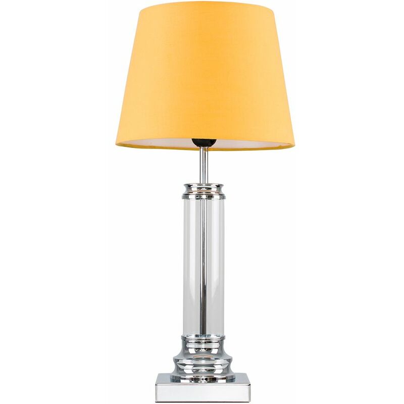 Glass Column Touch Table Lamp Small Tapered Shade - Mustard