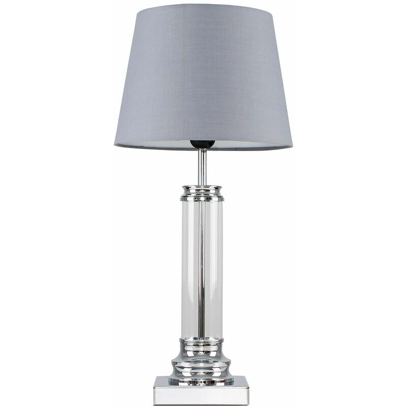 Glass Column Touch Table Lamp Small Tapered Shade - Grey