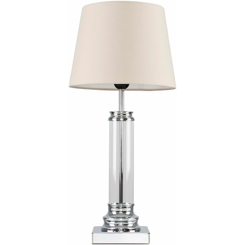 Glass Column Touch Table Lamp Small Tapered Shade - Beige