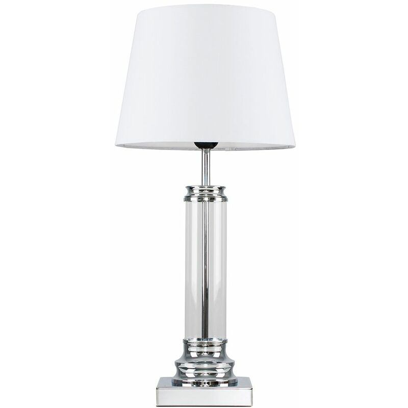 Glass Column Touch Table Lamp Small Tapered Shade - White