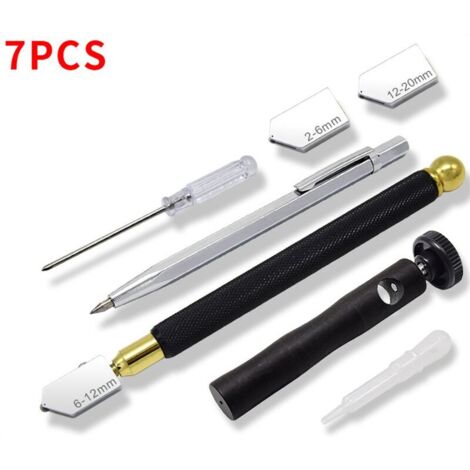 Glass cutter and tile cutter set for glass tiles with thickness from 2 to 22 cm, mirror cutter