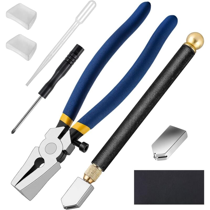 Glass Cutter Kit Stained Glass Supplies with Heavy Duty Glass Pliers and Pencil Style Glass Cutter Tools Professional Stained Glass Cutting Tool with