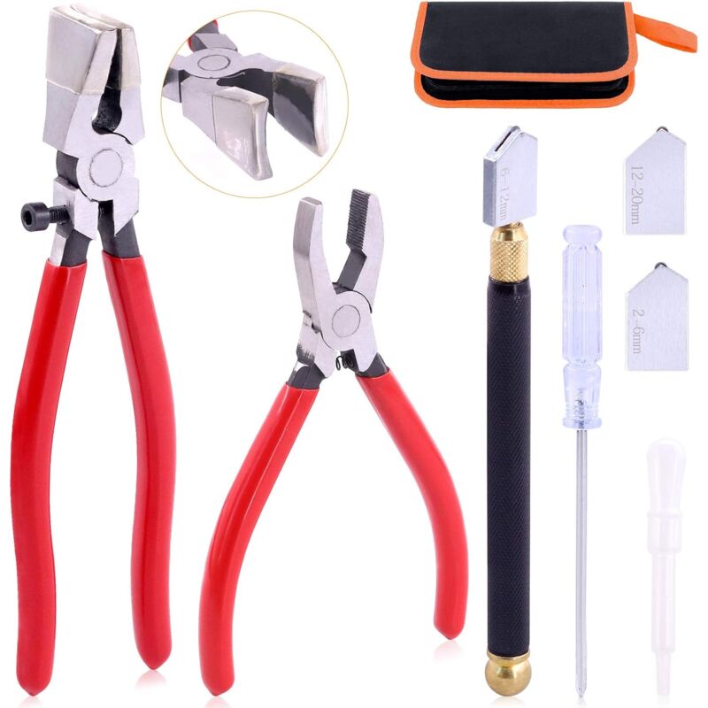 3 Pack Premium Glass Breaking Pliers and Class Cutting Kit, Heavy Duty Glass Cutting Tool with Rubber Tip, Works Great for Stained Glass, Mosaics,