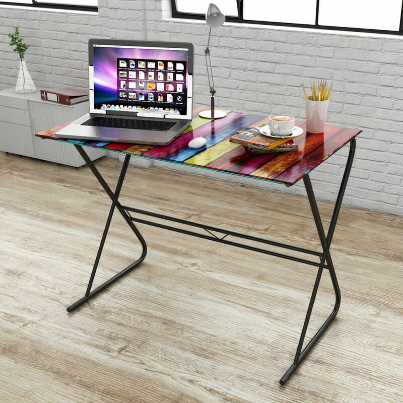 Asupermall - Glass Desk with Rainbow Pattern