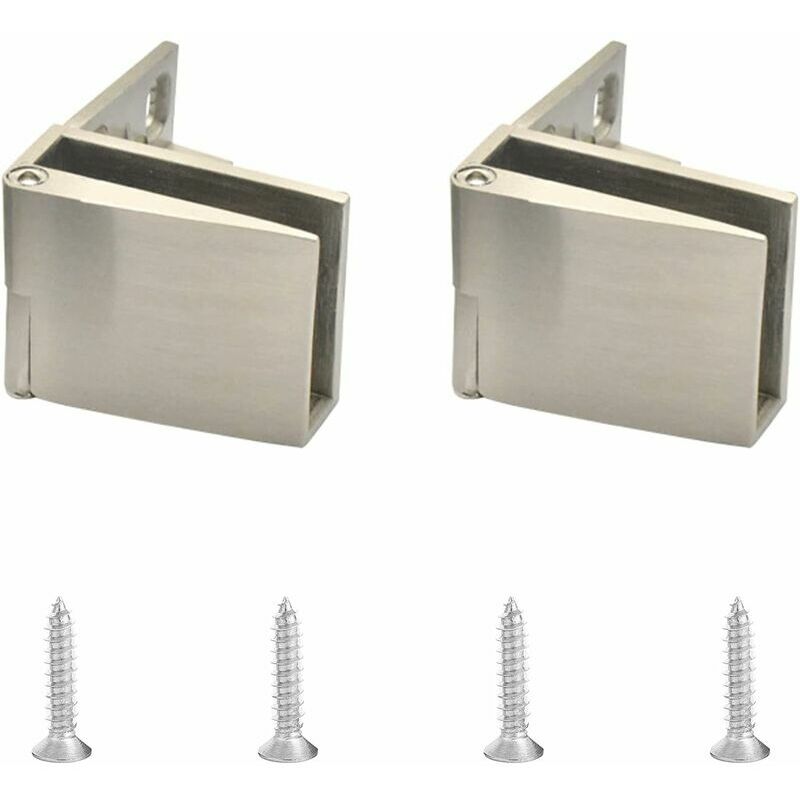 Dewdat - Glass Door Hinges, 2 Pieces Zinc Alloy Frameless Glass Door Hinges, 90 Degree Clamp Hinges for 3-5mm Thick Glass (Brushed)