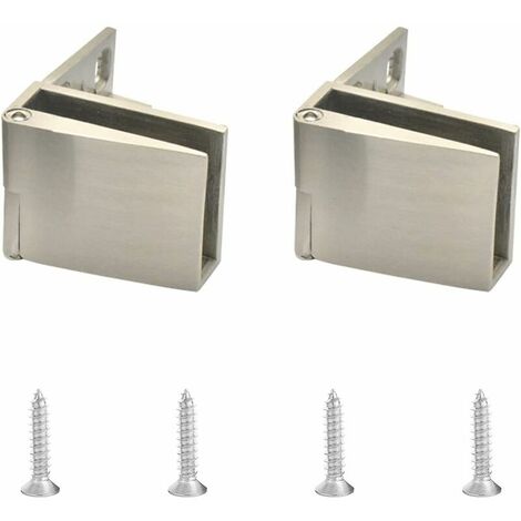 Glass Door Hinges, 2 Pieces Zinc Alloy Frameless Glass Door Hinges, 90 Degree Clamp Hinges for 3-5mm Thick Glass (Brushed)