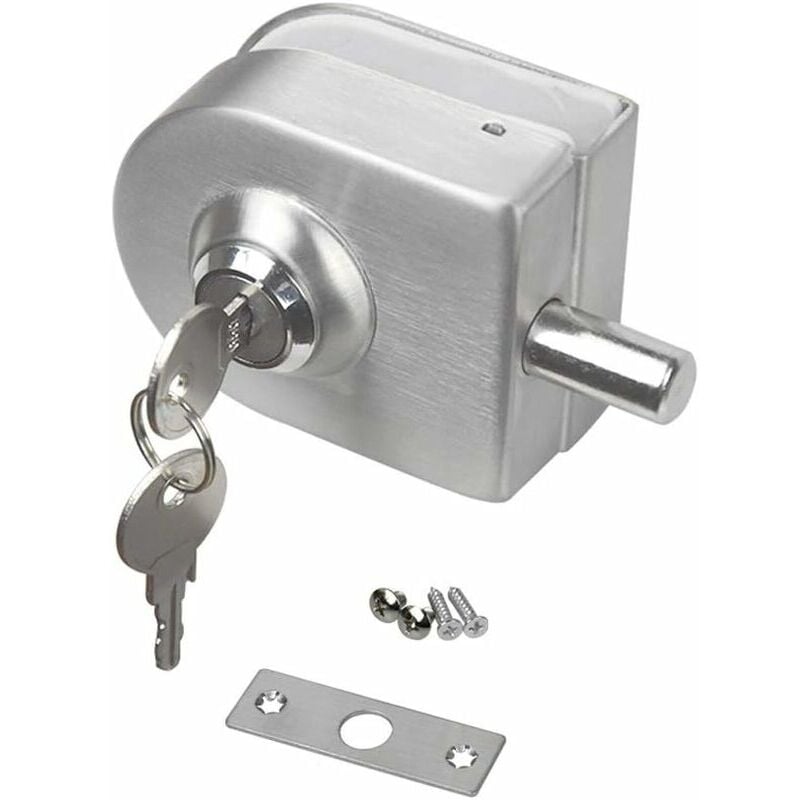 Glass Door Lock Stainless Steel, Floor Latch Lock, Single Glass Door Lock, Glass Door Lock Latch with Keys, Drill Free, Suitable 8-12mm Glass Home