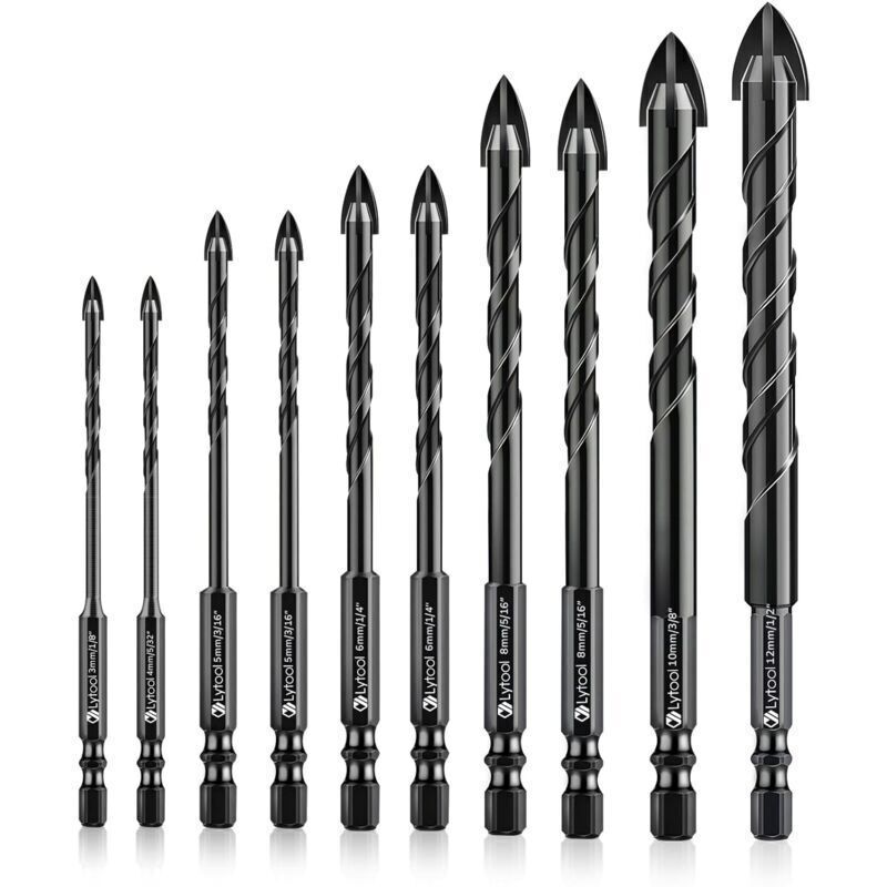Glass Drill Bit, Tile Drill Bit, 10 Pieces Glass Drill Bits, Drill Bits for Glass Tiles, Ceramic Drill Bits, with Hexagonal Shank, for Drilling Holes