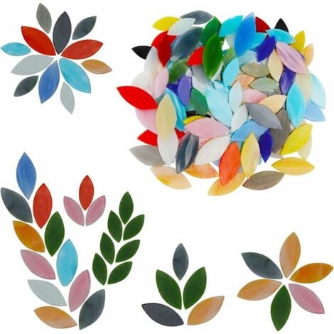 Glass Flower Mosaic Tiles (70 Pack) - Glass Mosaic in Assorted Colors and Sizes - Hand Cut Flower Petal Tiles for Art and Decoration, 2 Sizes -