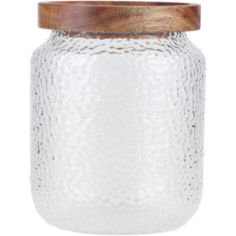 Glass Jar Set Wide Storage Canister with Airtight Wood Lid for Coffee Bean Snacks Nuts500ml