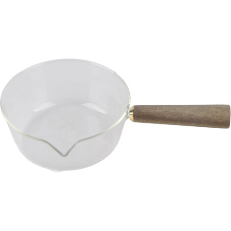 Glass Milk Pot with Wooden Handle V Shaped Spout Noodles Saucepan Home Kitchen Cookware Accessory600ml