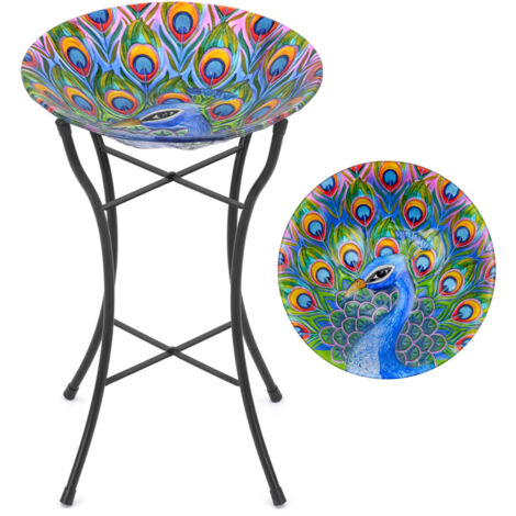 Glass Peacock Bird Bath