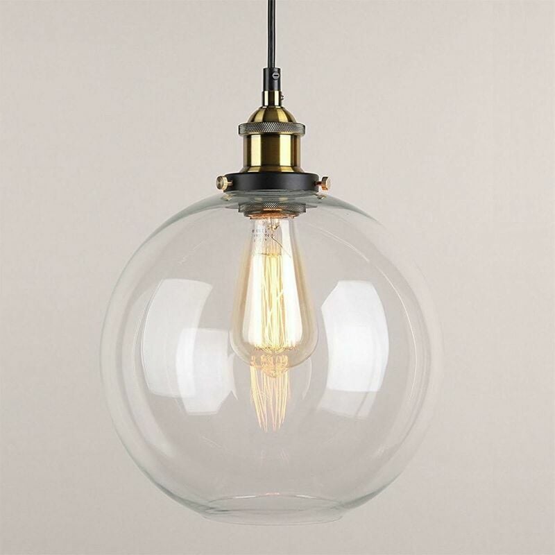 Hoopzi - Glass Pendant Light Vintage Finish Industrial Metal Clear Glass Round Ball Shade Loft Pendant Lamp Retro Lamp Vintage Ceiling Light