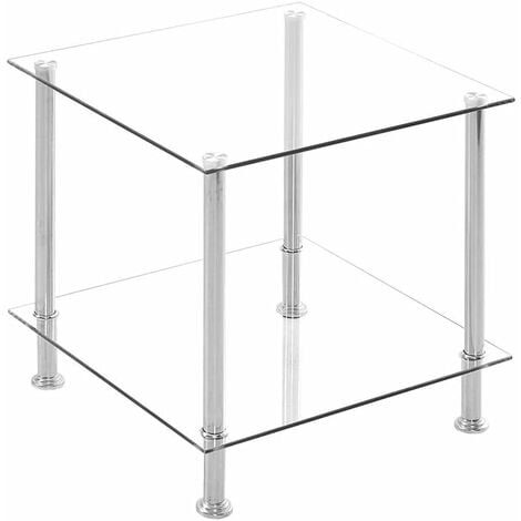 Glass Side Table,2 Tier Sidetable, Square End Table for Living Room Small End Table Coffee Table (Clear)