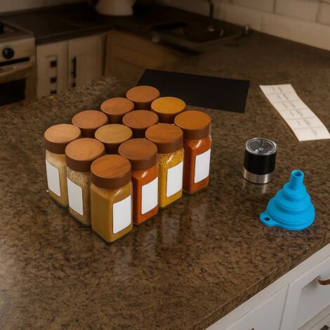 Glass Spice Jars Set Clear Kitchen Storage Jars with Airtight Wooden/bamboo Lids