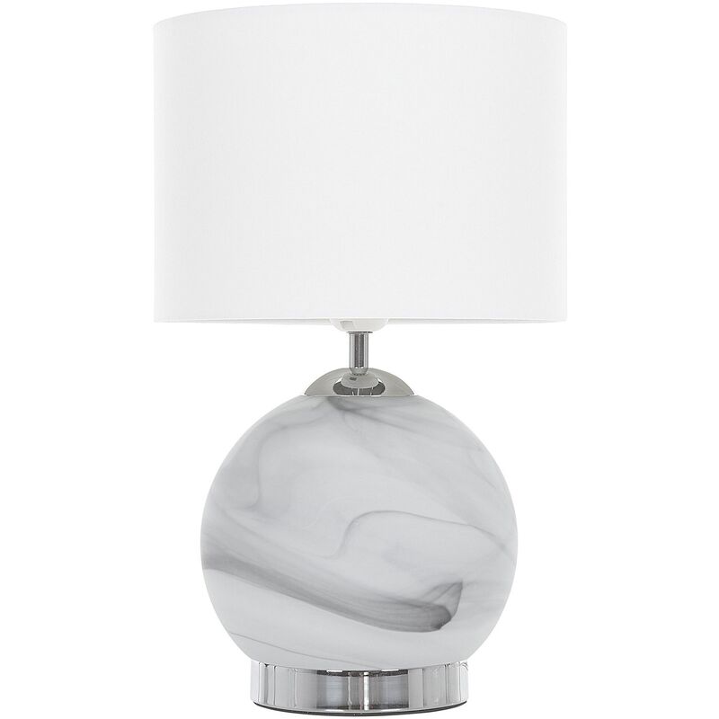 Modern Table Bedside Lamp Round White Fabric Drum Shade Glass Base Uele