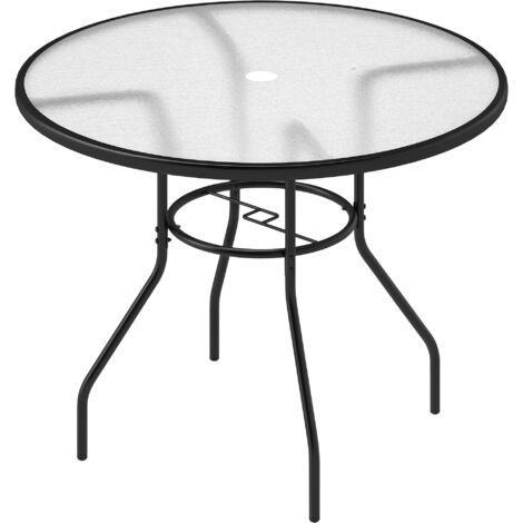 Glass-Top Garden Table, with Parasol Hole - Black