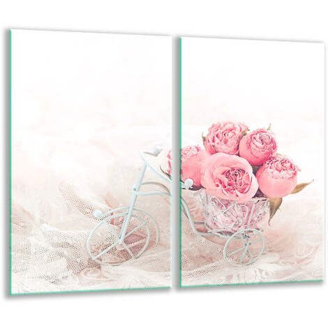 Glasscheidebrett 2x 30x52 Blumen