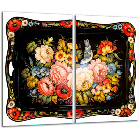 Glasscheidebrett 2x 30x52 Blumen