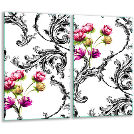 Glasscheidebrett 2x 30x52 Blumen
