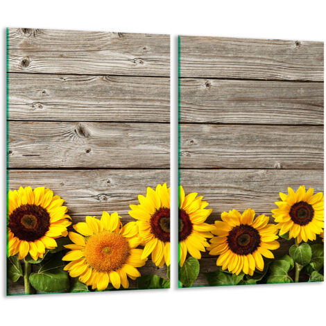 Glasscheidebrett 2x 30x52 Sonnenblumen