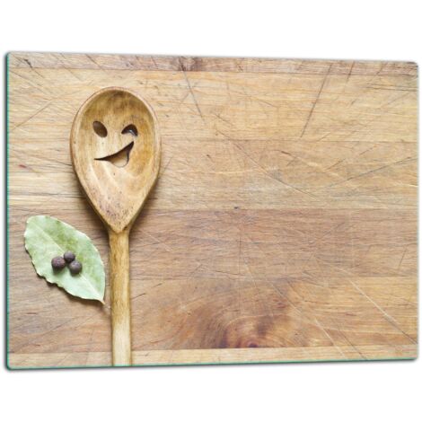 Glasschild SchneideBrett 52x40 Esslöffel Holz