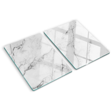 Glasschneideplatten - Schneidebrett aus Glas - Herdabdeckplatten - Gehärtetes Glas – 2x40x52 cm (2er Set) - Marmor