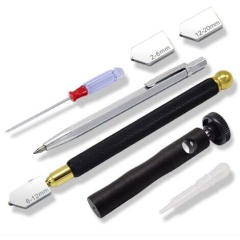 Glasschneider Professioneller Glasschneider Metall Schneidstift Werkzeugsatz Manuelle Glasschneider Austauschbarer Kopf 2 mm-20 mm für Glasfliesen, Spiegel und Keramik