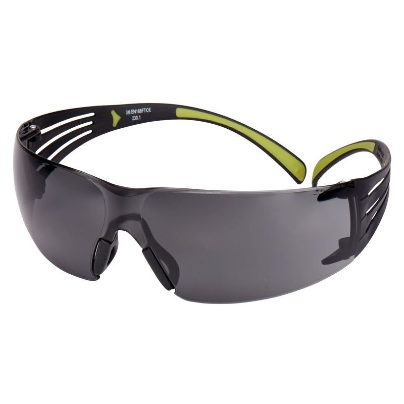 3M 400 Safety Glasses, Black/Green frame, Anti-Scratch / Anti-Fog, Grey Lens, SF