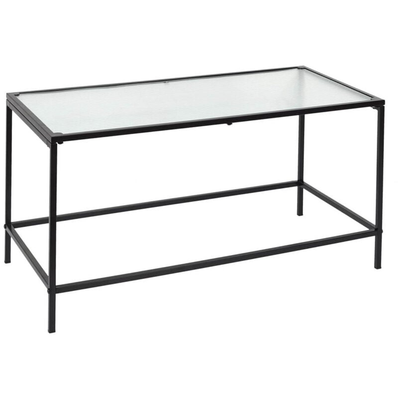 GLASSI - Table Basse Noire Plateau en Verre Texturé