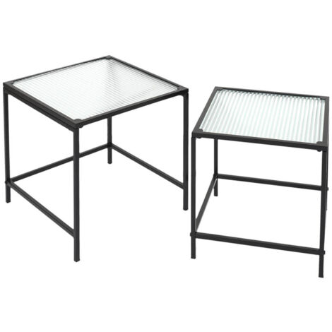 GLASSI - Tables Gigognes Noires Plateau en Verre Texturé