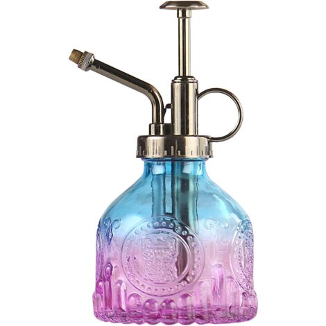 Glassprühflasche, 6,5" hohe Vintage-Gießkanne mit oberer Pumpe, auslaufsichere Düse mit hoher Zerstäubung für Gartenblumenpflanzen, Reinigungslösungen – Blau Lila