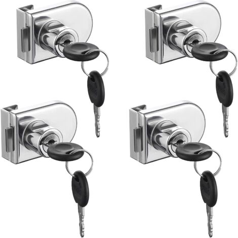 Glastürschloss, 4 Stück Nockenschlösser, Glastür, Schrank, Vitrine, Sicherheitsschloss für 5–8 mm Glastür ohne Bohren (mit 8 Schlüsseln)