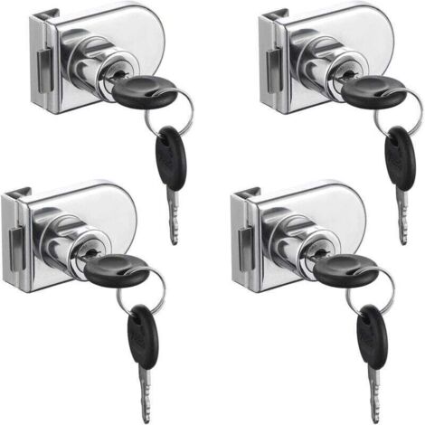 Glastürschloss, 4-teiliges Nockenschloss, Sicherheitsschloss für Glastüren und Schränke mit 5-8 mm Glasstärke, kein Bohren erforderlich (mit 8 Schlüsseln)