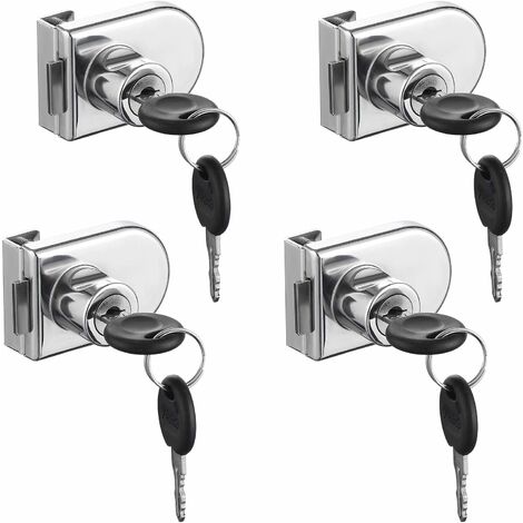 Glastürschloss, verchromt, rostfrei. Hochpräzises Sicherheitsschloss, einfach zu installieren ohne Bohren, geeignet für 5–8 mm dicke Glastüren ohne Bohren (4 Stück mit 8 Schlüsseln).