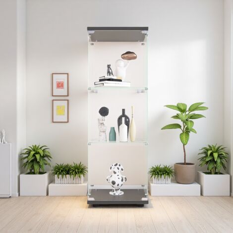 Glasvitrine mit 3 Ebenen, 125 x 43 x 37 cm – aus gehärtetem Sicherheitsglas, geeignet für Wohnzimmer, Schlafzimmer und Büro – Schwarz
