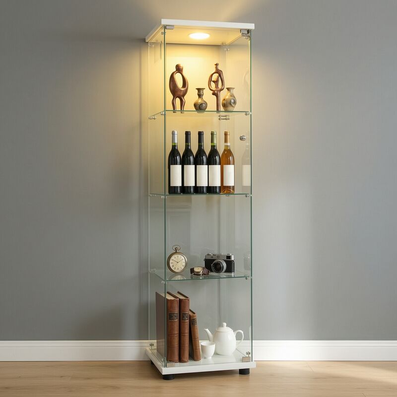 JOOKGBD-Vitrine en Verre 42x36x164cm LED,Vitrine pour Collection,casiers,Armoire Vitrine Pour Collection avec 1 Porte 4 étagères Transparent,Meuble