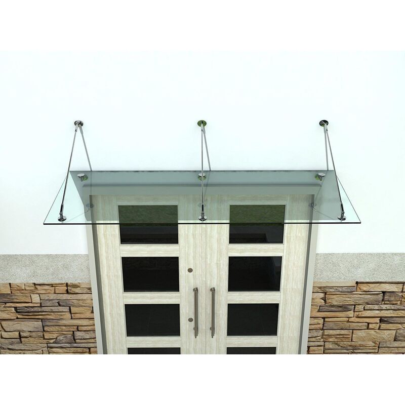 Buylando.shop - Auvent avec 3 profils de fixation double vitrage 250 x 90 cm / 13, 1 mm