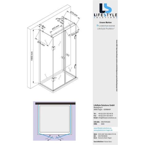 LIFESTYLE PROAKTIV Glaszentrum Hagen - 90x75x195 cm - Ares U-Duschkabine Dusche Duschabtrennung - 8mm - ESG Glas mit Duschwanne