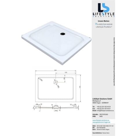 GLASZENTRUM HAGEN Flache Duschwanne Duschtasse "Acryla" 90x75x5 cm weiß