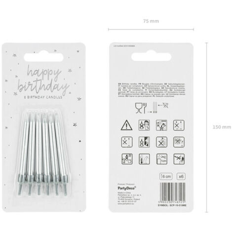 Glatte silberne Geburtstagskerzen (1 Packung / 6 Stück)