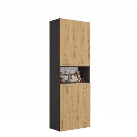 HUCOCO - Armoire de salle de bain avec panier à ligne - Style moderne - 174x60x30 cm - Colonne sdb