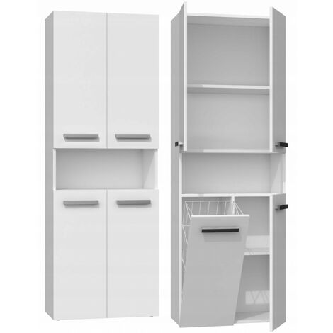 HUCOCO - Mueble de baño con puerta + cesta - Estilo moderno - 174x60x30 cm - Columna de baño