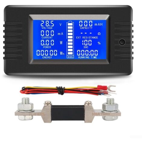 Gleichstrom-Voltmeter und -Amperemeter zum Testen von Autobatterien, Spannungsbereich 0–200 V, misst die Leistungsaufnahme bis zu 60.000 W und die Batteriekapazität bis zu 1000 Ah, 300 A