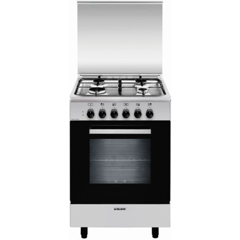 Glem Gas A554MI6 Cucina Mista 4 Fornelli Gas Forno Elettrico 54L Acciaio Inox
