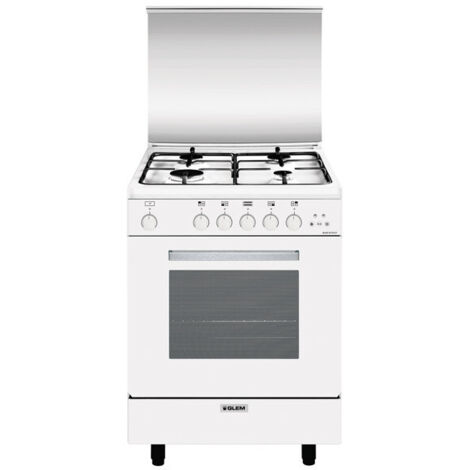 Glem Gas A654VX Cucina a Gas 4 Fornelli con Forno Elettrico 54L Bianco 60x50x90cm