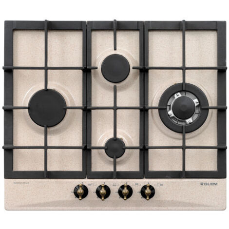 Glem Gas GT645HSA. Colore del prodotto: Sabbia, Posizionamento dell'apparecchio: Da incasso, Dimensione della larghezza del piano cottura: 60 cm. Bruciatore piccolo: 1000 W, Bruciatore medio: 1750 ...